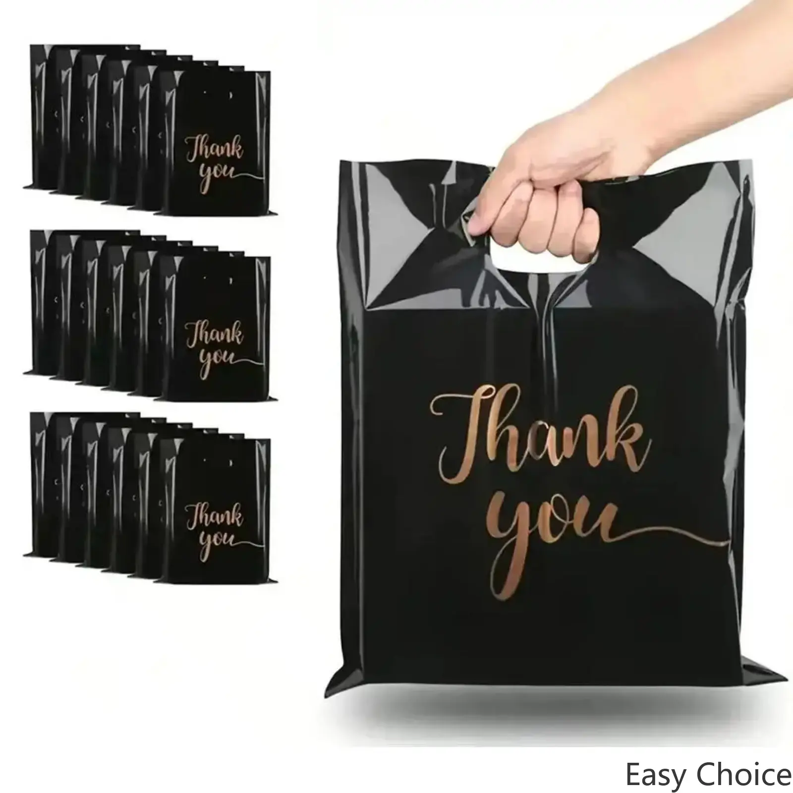 100Pcs Premium Black Gift Bags, Medium Thick Flat Mouth Handheld Tote Bags, Reusable Durable Shopping Bags, Retail Boutique Packaging Bags for Clothing, Christmas Party Favors & Thank You Gifts