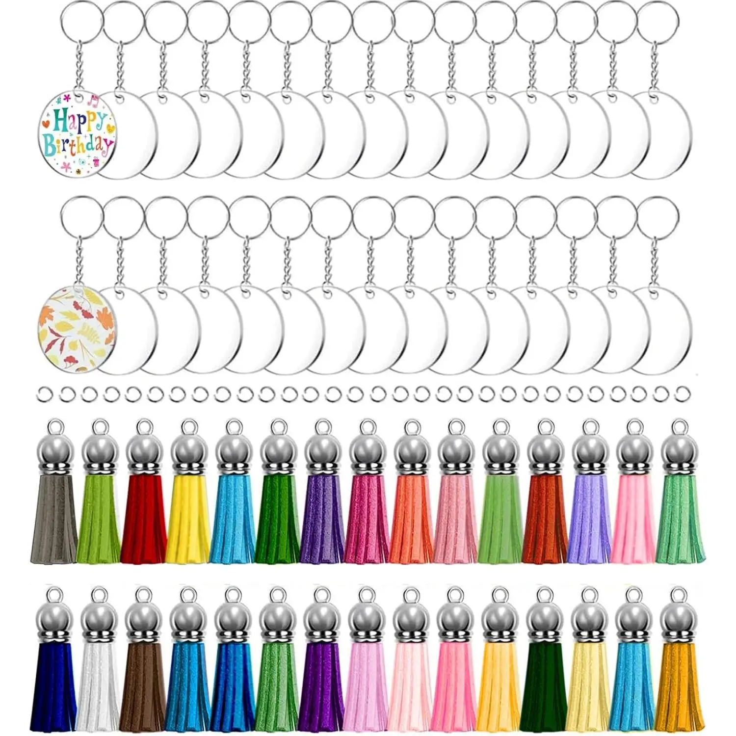 Blank Keychains Key Chain Kit for Vinyl Chain Making Kit,30pcs Circle, Tassels for  Making, Key Rings, Jump Rings,DIY  Supplies
