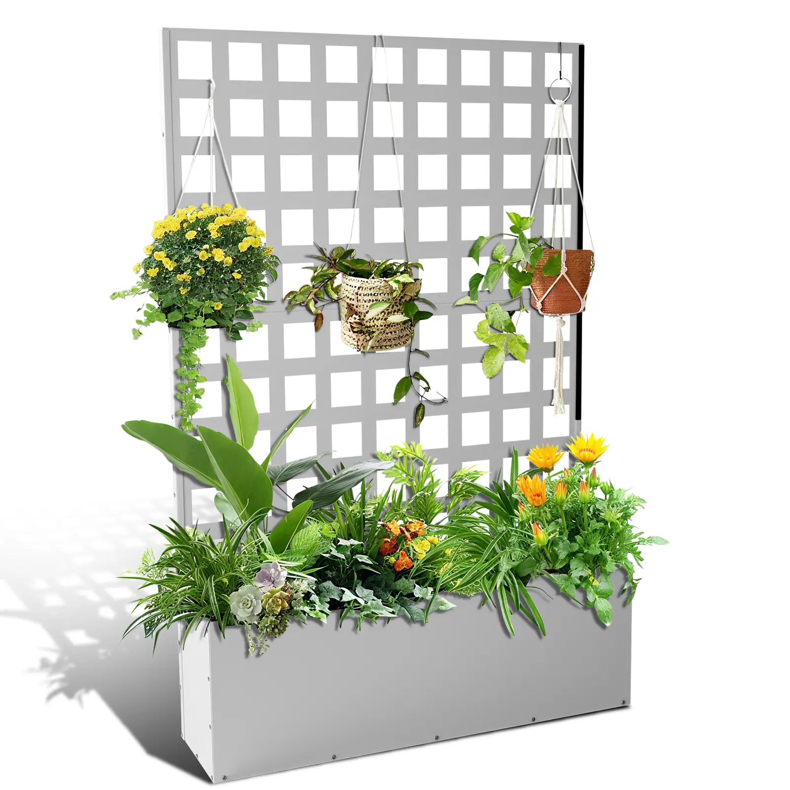 Garvee Modern Galvanized Steel Raised Garden Bed with Trellis Privacy Screen, Mobile Rolling Planter Box with Drainage Holes & Wheels, 73"x47"x12" Outdoor Planter for Climbing Plants, Vegetables, Flowers, Ideal for Patio, Decks, Balcony