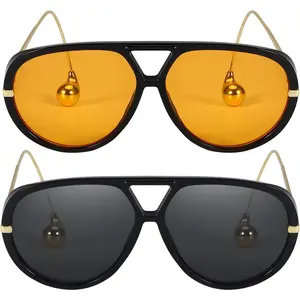 2-Pack Oversized Double Bridge Aviator Sunglasses for Women, Men's Sunglasses with Earring Design, 2025 Trendy Sports & Outdoor Eyewear Shades