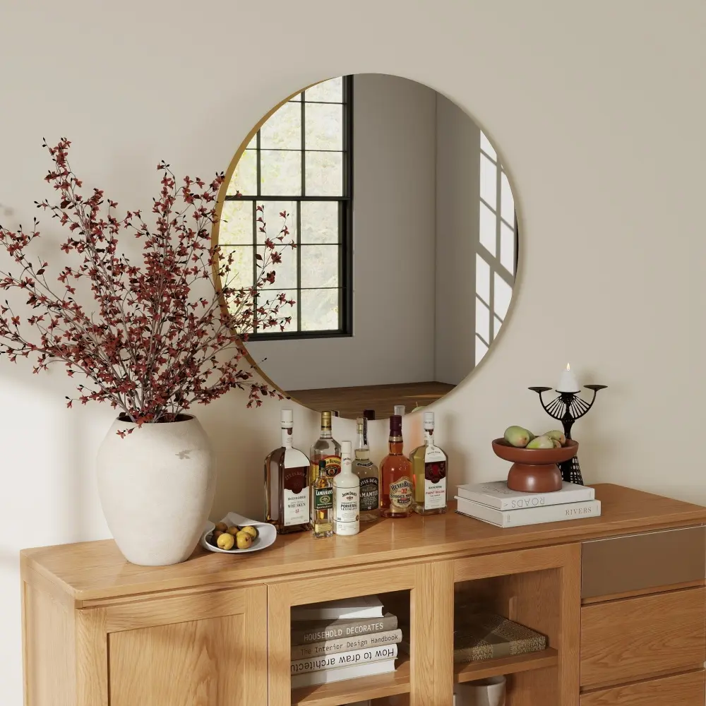 31.5 Inch Round Bathroom Mirror, Large Wall Mounted Circle Mirror with Modern Minimalist Design, Frameless Vanity Mirror for Bathroom, Bedroom, Living Room, Entryway, Home Decor, HD Clear Reflection Decorative Hanging Mirror