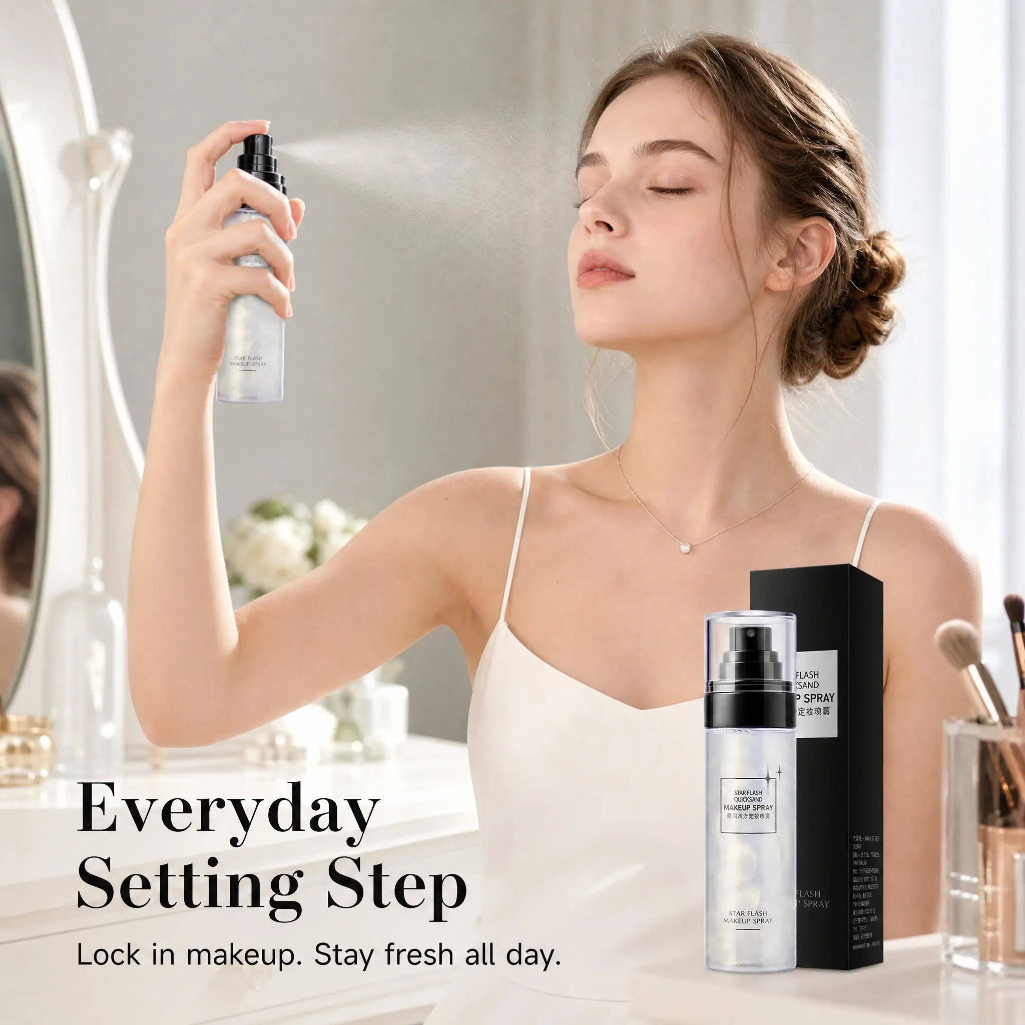 Starry Sand Setting Spray, Waterproof Sweat-Proof, Long-Lasting Makeup, Oil-Control Moisturizing, Perfect for Parties and Events