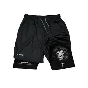 Joshua 1:9 Lion Performance Shorts Summer Double Layer Beach Pants Fitness Training Pant Sports