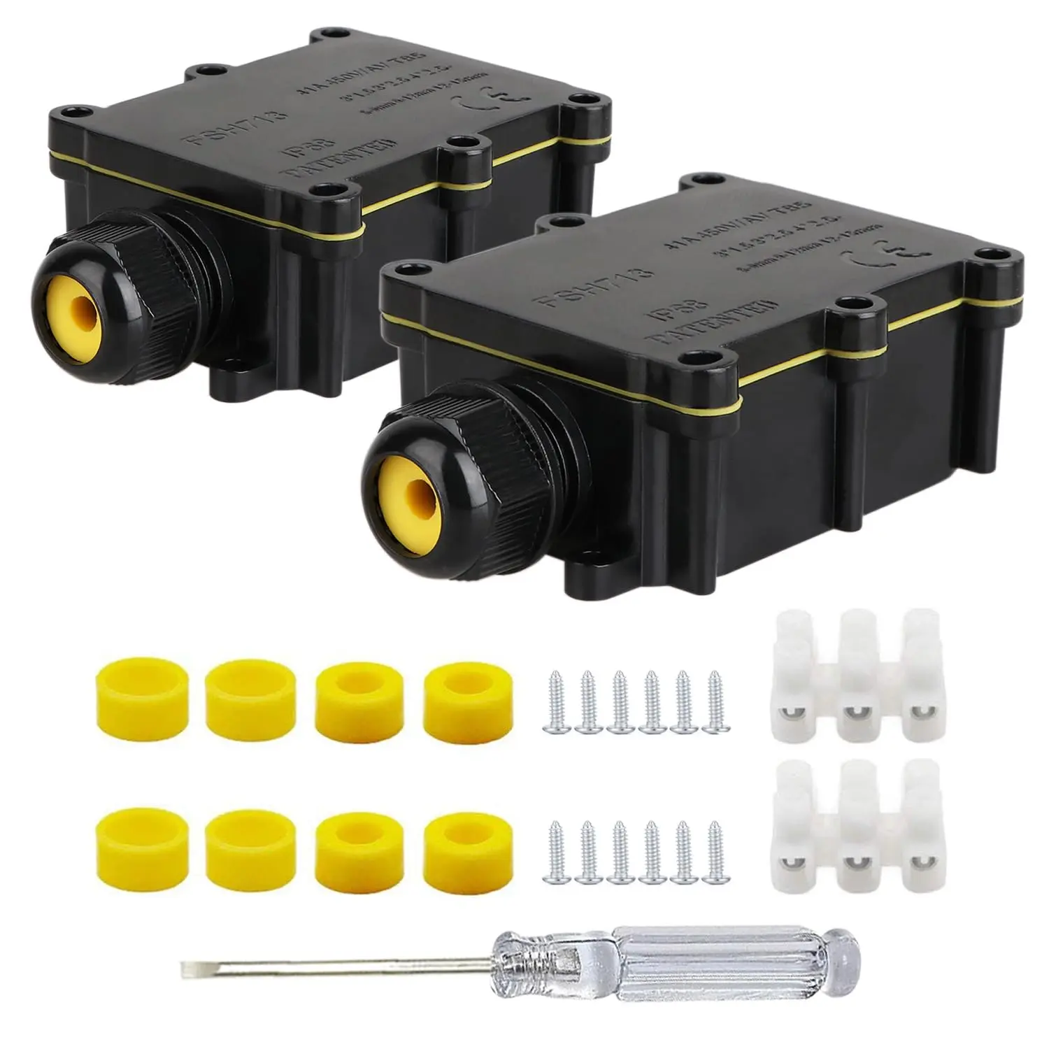 Waterproof External Junction Box, IP68, 15mm, Black, 2 Pack