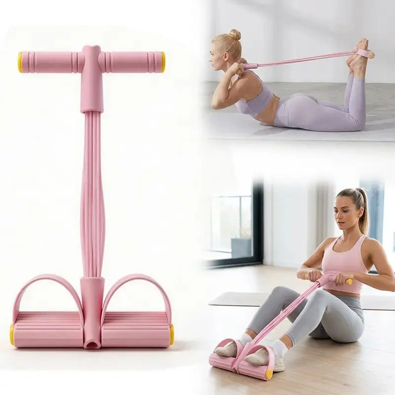 Foldable 6-Tube Elastic Tube Resistance Band System with ft Pedals - Unisex Full-Body Strength Training Equipment for Home Gym, Summer Outdoor Exercise, Foot Pedals