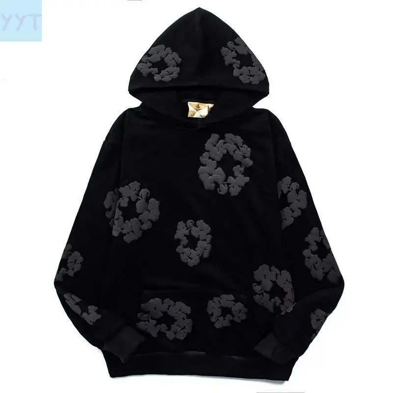YYT1 Unisex Floral Puff Print Hoodie, Drawstring Hood, Loose Fit Long Sleeve Sweatshirt, Teen Youth Designer Casual Cute Top