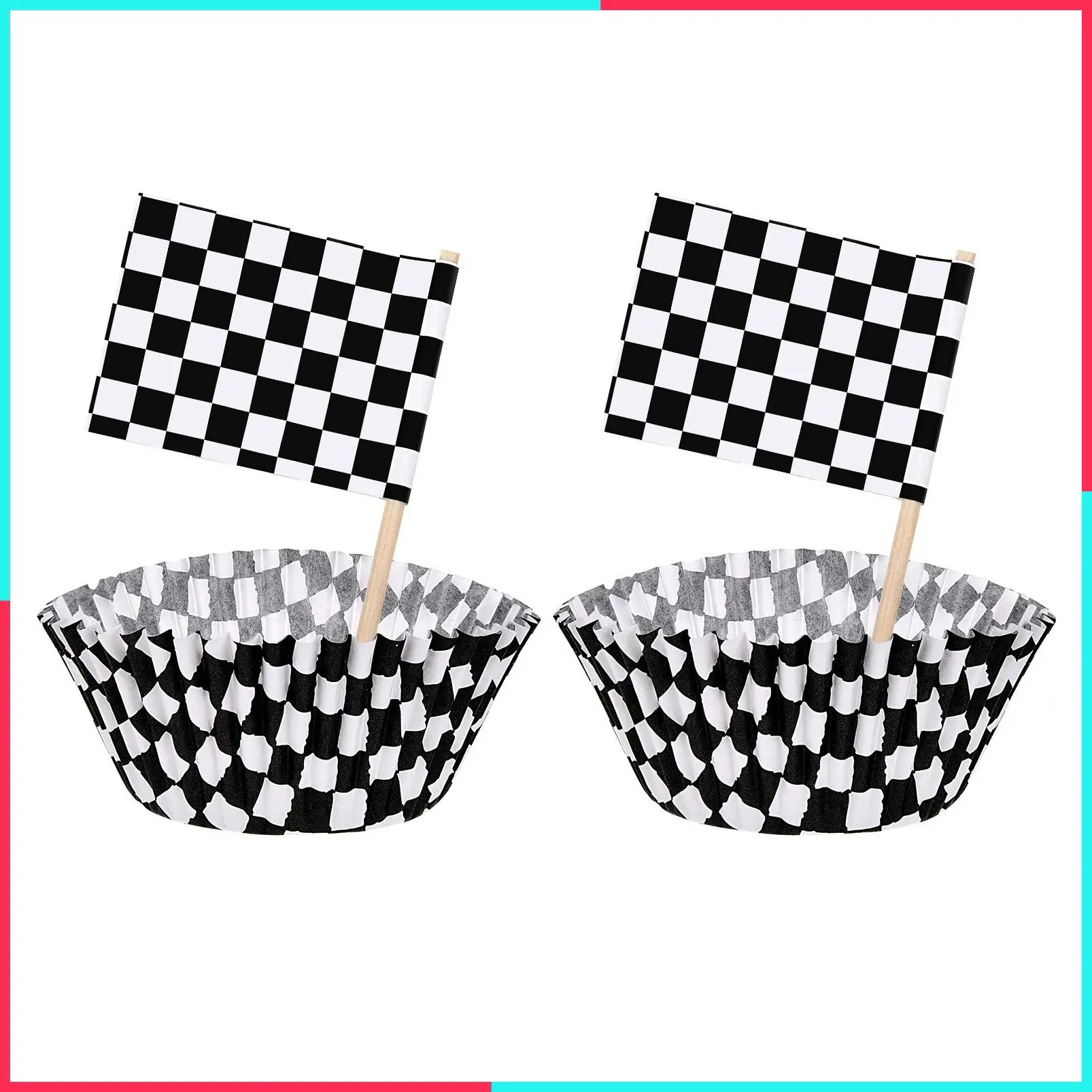 200 Pcs Checkered Cupcake Wrappers Liners and Toppers
