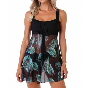 Hide Belly, Feel Cute at the Beach |   Flattering Swim Dress for Curvy & Plus Size Women – Vacation Cruise One Piece That Snatches the Waist |   Plus Size Swimsuits 2026tankini outfit tropical print tankini boxer short bottom swimsuit clothing shoulder Su