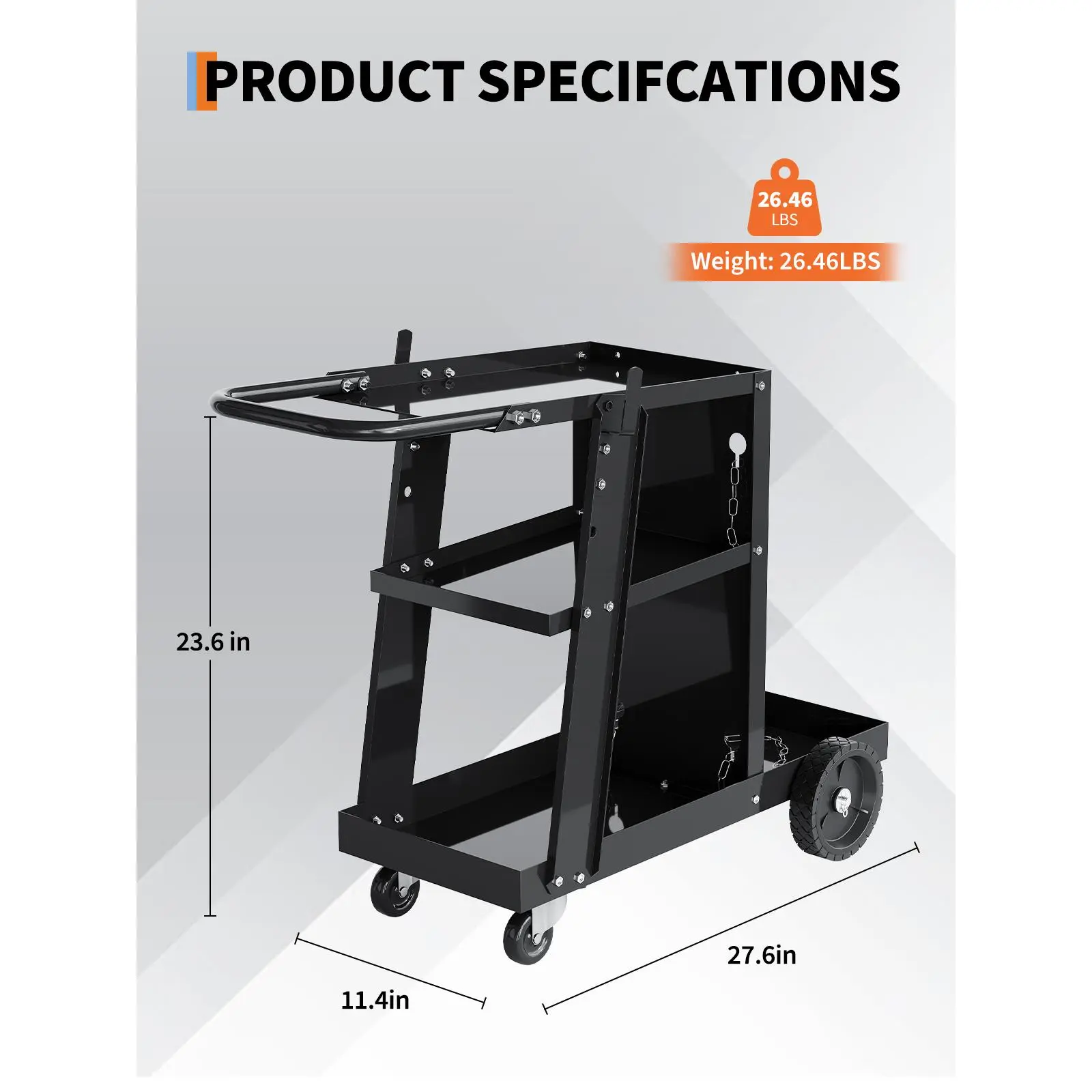 GARVEE 3-Tier Welding Cart – Heavy Duty Steel, 400 lbs Capacity, Higher Handle, Industrial Welder Utility Cart for Workshop and Equipment Storage
