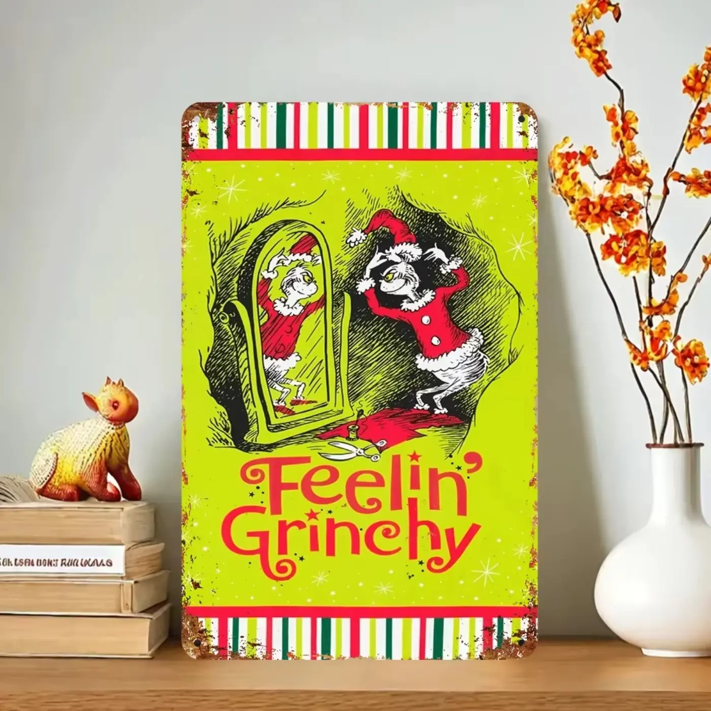 Festive Cheer: Vintage "Grinch Stole Christmas" Aluminum Sign, 8x12" – Perfect for Home, Bar, Office, and Cafe Decor