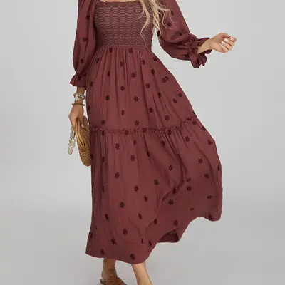 modest fall dresses for women Mahin Gray and Black Embroidered Chiffon Modest Long Maxi Dress | Modest Muslim Dresses