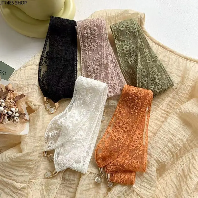 Women's Breathable Long Length Cat's Eye Pendant Lace Silk Scarf - Hollow Long Decorative Headband, Versatile Daily Wear Fashion Accessory for Spring Autumn, Soft Look, Hollow Work, Accessories For Women, Everyday, Ribbon Form, Commute, Photo Styling