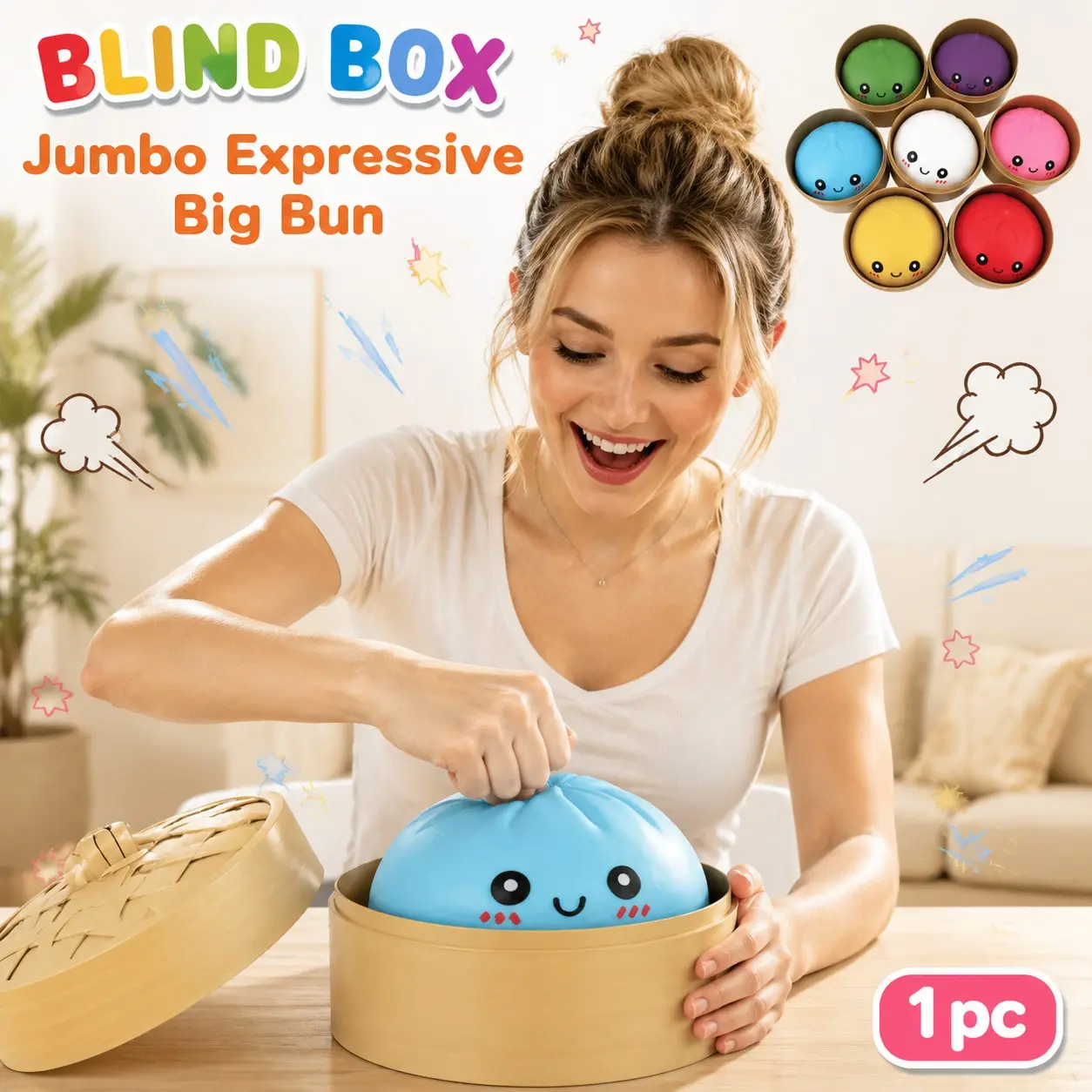 Expressive Big Dumpling Mystery Blind Box, Soft Tpr Bun Fidget Toy, Stress Relief Unboxing Surprise, Halloween Party Favors