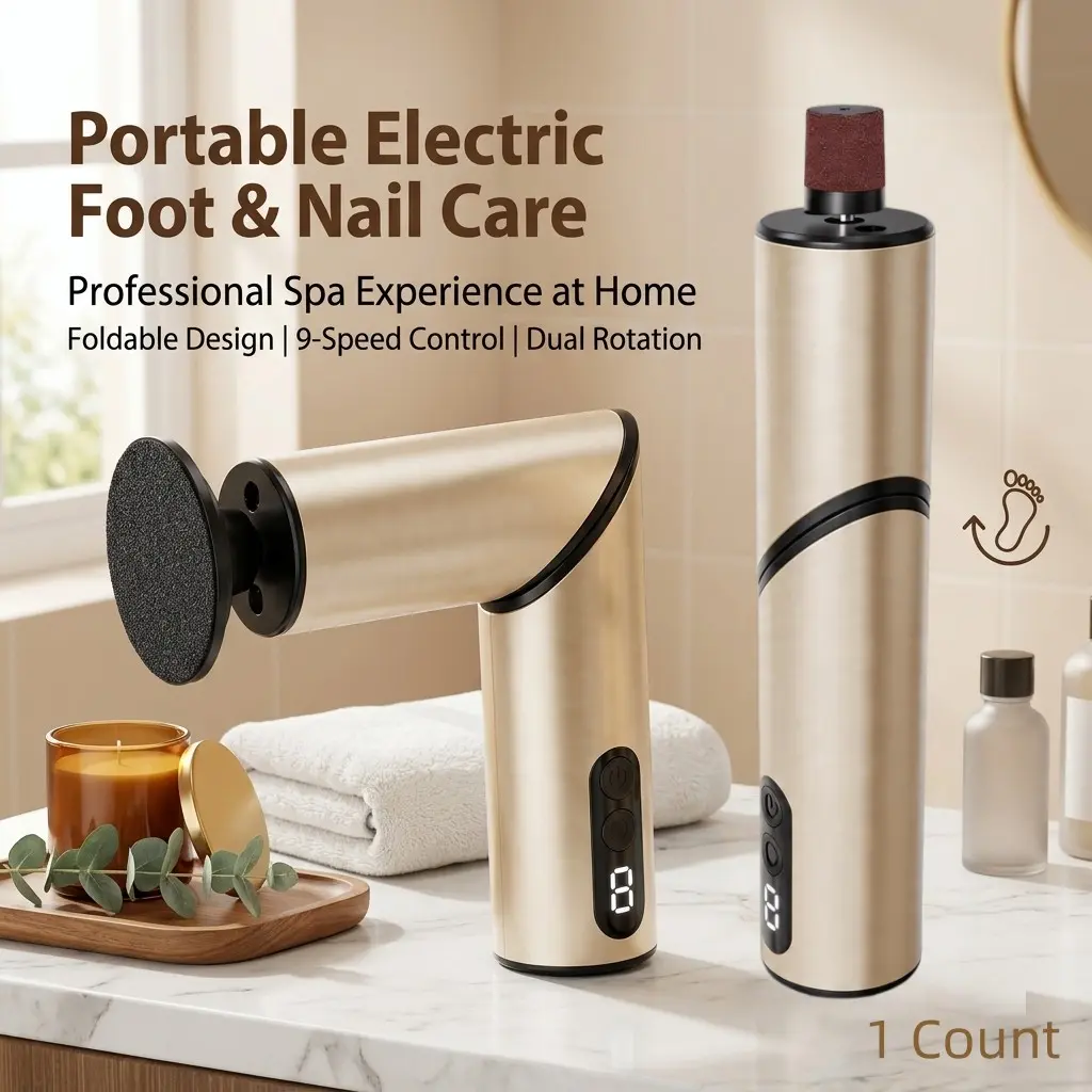 [Upgrade 2026] Electric Callus Remover & Professional Nail Drill Kit, Rechargeable 2-in-1 Pedicure Machine with Foldable Design, 3 Grinding Heads, Automatic Foot File for Dead Skin & Gel Acrylic Polish Removal, At-Home Manicure & Pedicure Tool