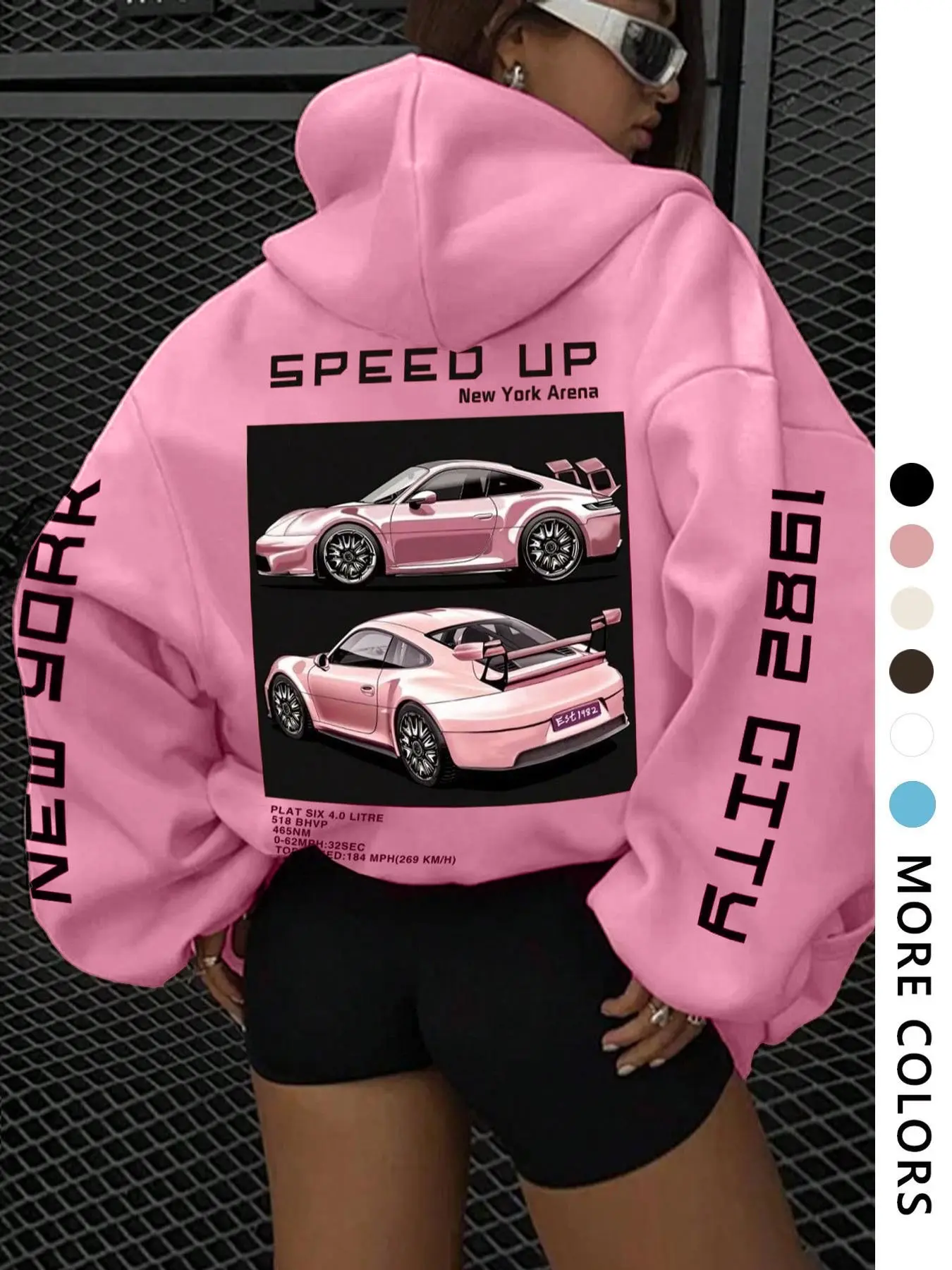 Women's Letter & Car Print Drop Shoulder Loose Long Sleeve Thermal Lined Hoodie, Fashion Casual Streetwear Hoodie Drawstring Pocket Hooded Sweatshirt for Daily Holiday Outdoor Wear, Women Clothing Womenswear for Fall & Winter, Lady