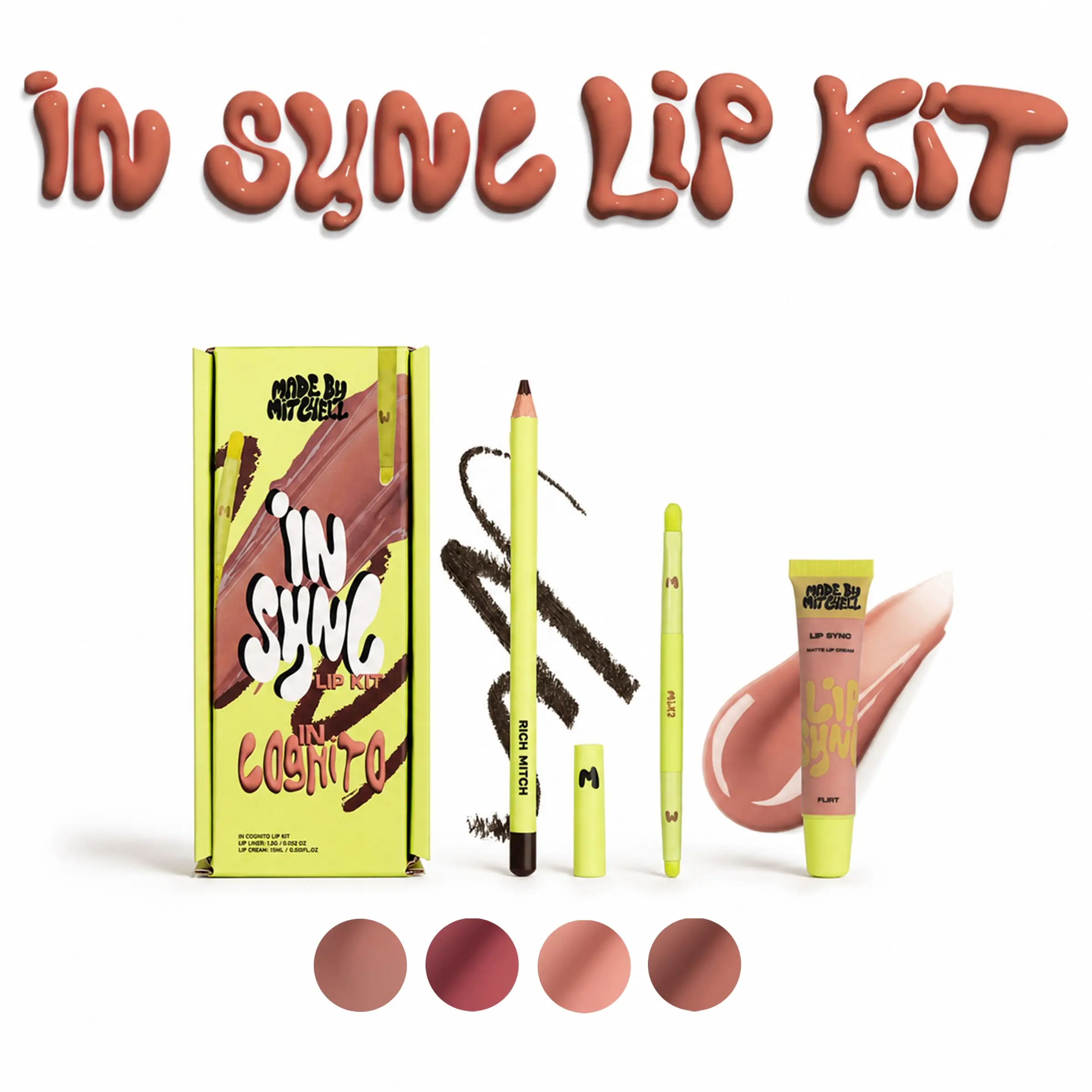 [Made by Mitchell] In Sync Lip Kit | 3-in-1 Lip Sync Set with Lip Paint, Lip Liner & Brush Lip Makeup Set
