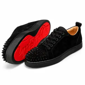 Men Black Rivet Sneakers Red Bottom Luxury Design Fashion Walking Shoes Men Casual Athletic Breathable Comfortable Durable Non Streetwear Trendy Leather Top