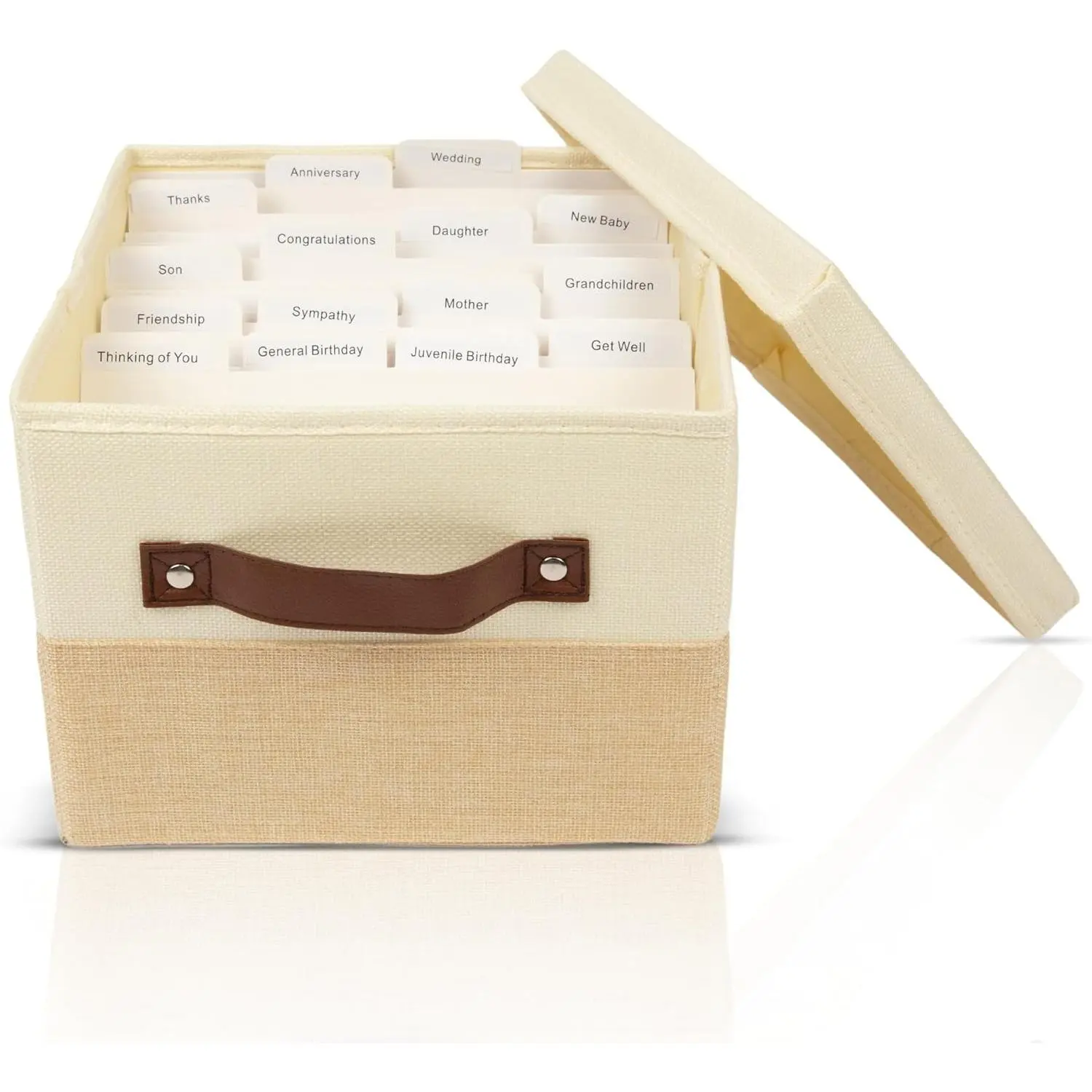 Greeting Card Organizer Box with 15 Dividers | Holds 150+ and Collapses When not in Use | Stylish Greeting Card Storage Box OrganizerGift