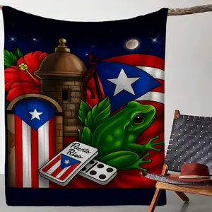 [Perfect Gift] One Puerto Rican flag and dominoes pattern flannel blanket - soft, warm, and comfortable. Machine washable. Suitable for all seasons and versatile uses, ideal for home, home decor, office, picnics, etc. - A perfect gift for friends and fami