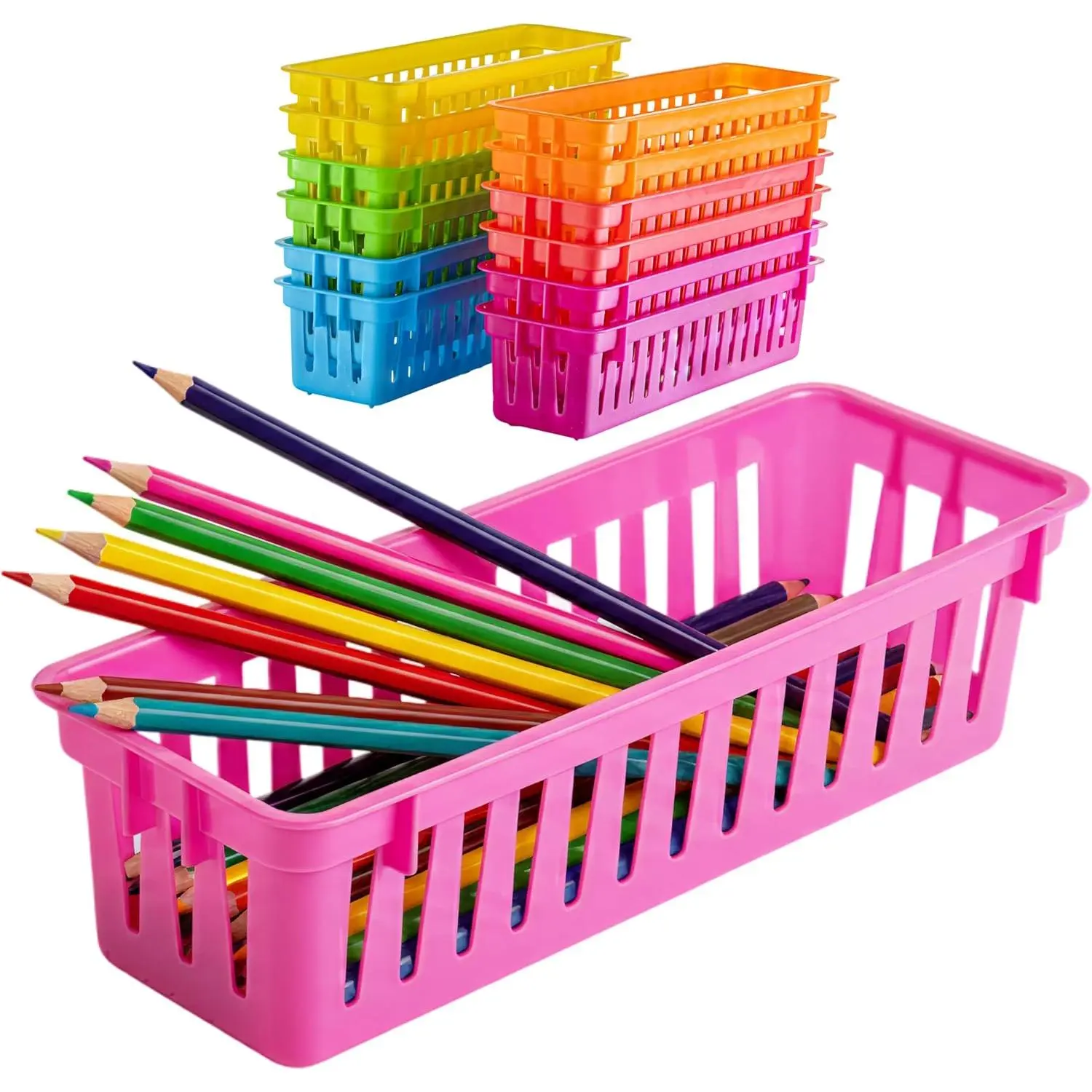 Classroom Pencil Organizer Pencil Basket or Crayon Basket, Variety Colors (12 pack)