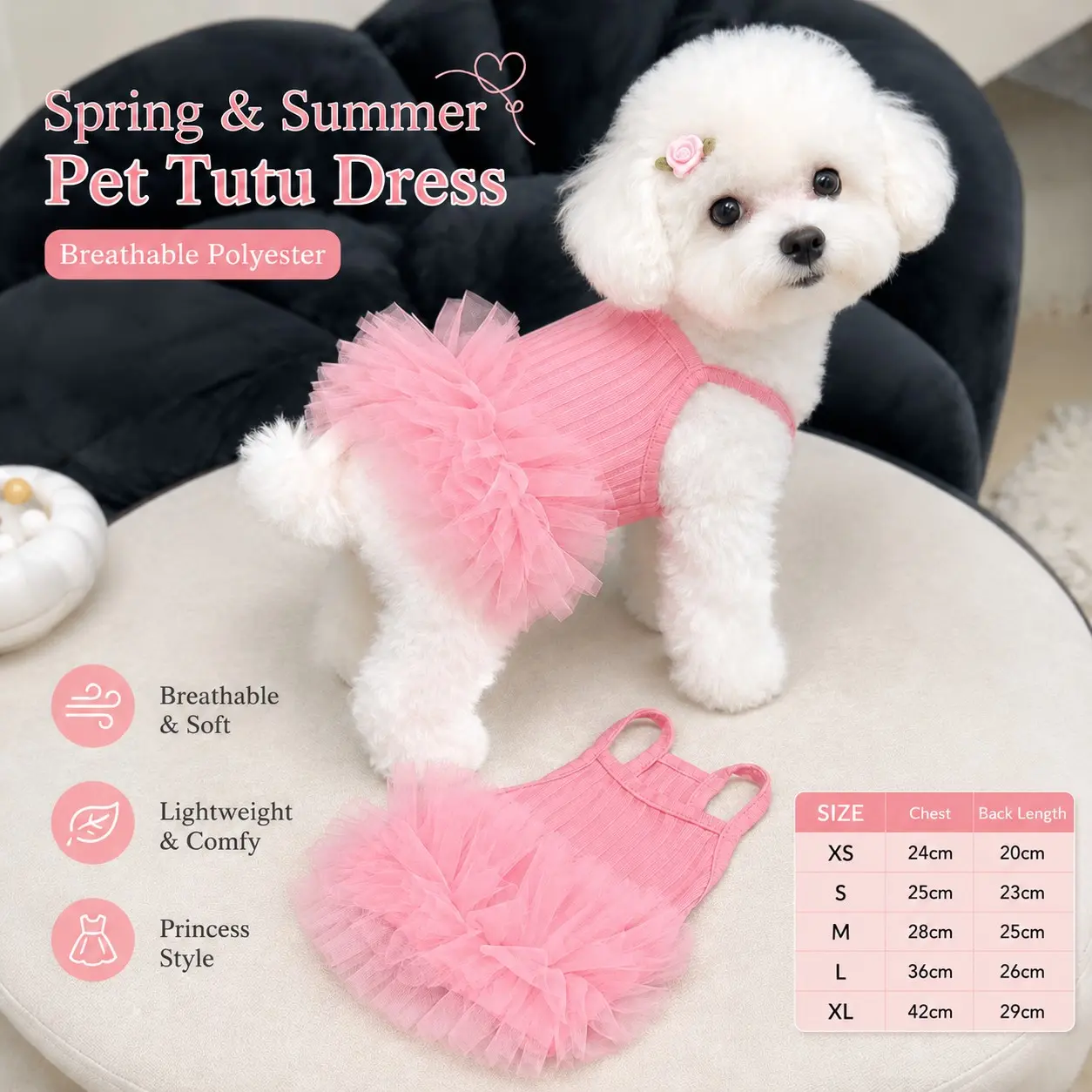 New Summer Pet Princess Dress, Cat Dog Universal Small Breed Teddy Poodle Costume, Puppy Clothes, Breathable Lightweight Comfort, Four Seasons Fashion
