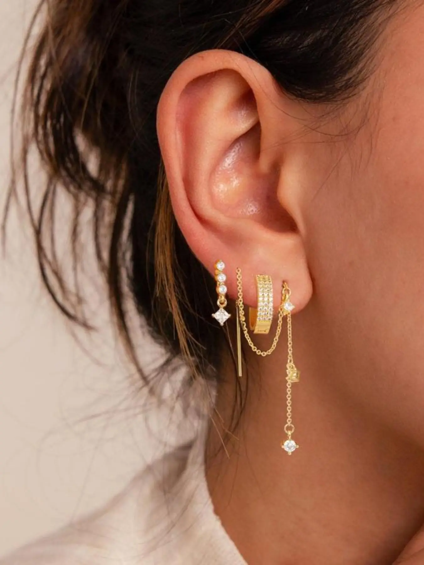 Three-Layer Chain Earrings Set, Hypoallergenic Women's Ear Studs, Waterproof Earring Pins, Holiday Gift Friday Christmas, Versatile Earrings