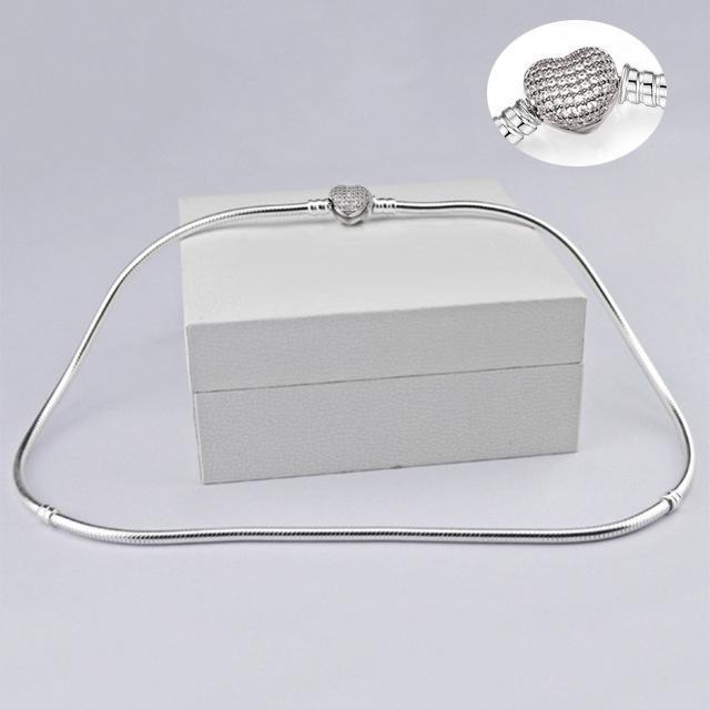 Heart Love 925 Sterlin Silver Snake Chain Necklace Secure Ball Clasp Beads Charms Chocker Necklace For Women Wedding DIY Jewelry