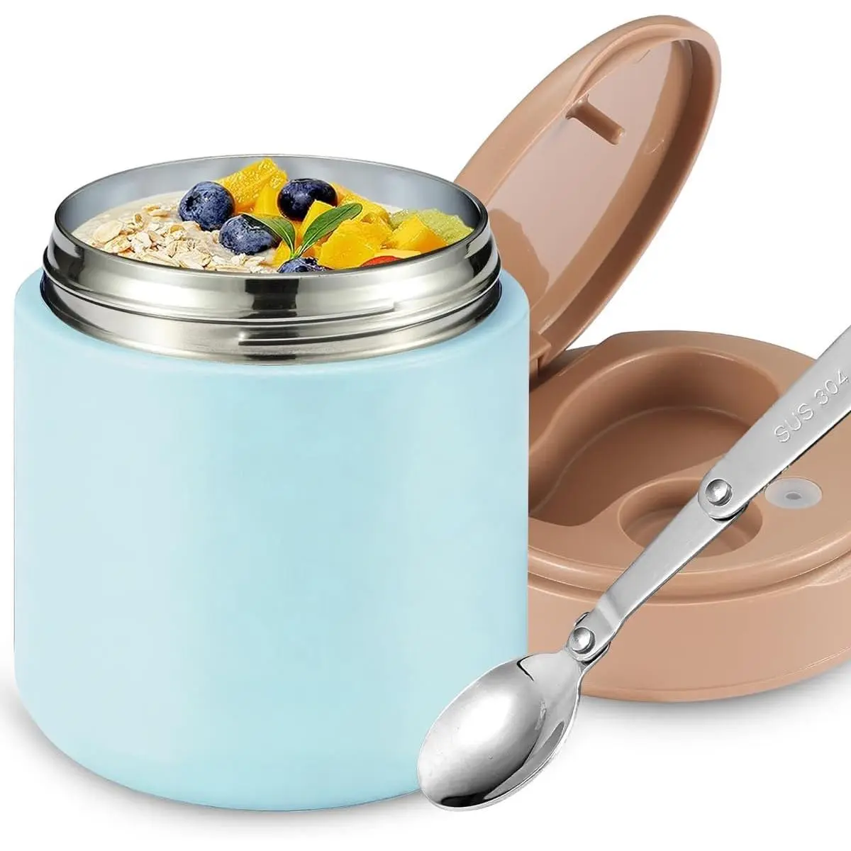 Thermo for Hot   - 15.2oz with Folding Spoon and  handle | Leak Proof Insulated  Jar, Soup Thermo, Wide Mouth Insulated Lunch Containers, Dishwasher Safety