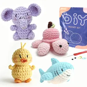 4-Piece DIY Crochet Kit for Beginners, Includes Yarn, Hooks, Stitch Markers, Tutorial Video, Random Colors, Perfect for Crafting