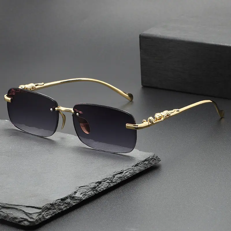 Viral TikTok Shop Trending Rimless Sunglasses For Women Men Frameless Cheetah Metal Decor Rectangle Shades Luxury Aesthetic Trendy Y2K Gradient Lens Vintage Fashion Eyewear Casual Streetwear Outfit Gift