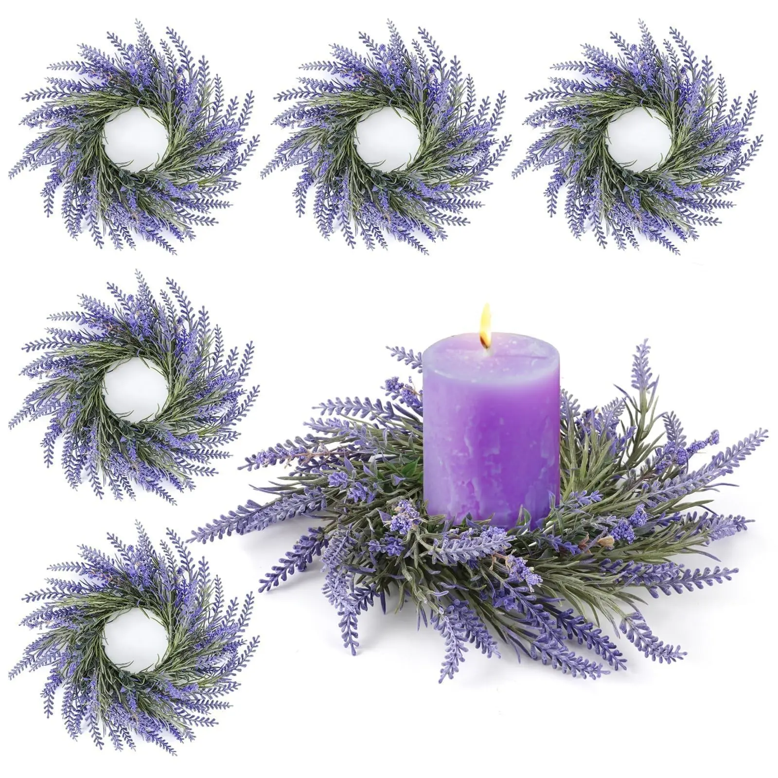 2-Pack 8-Inch Artistic Mini Candle Ring Set, Lavender Decorative Candle Rings, Wedding Pillar Candle Rings, All-Season Home Decoration