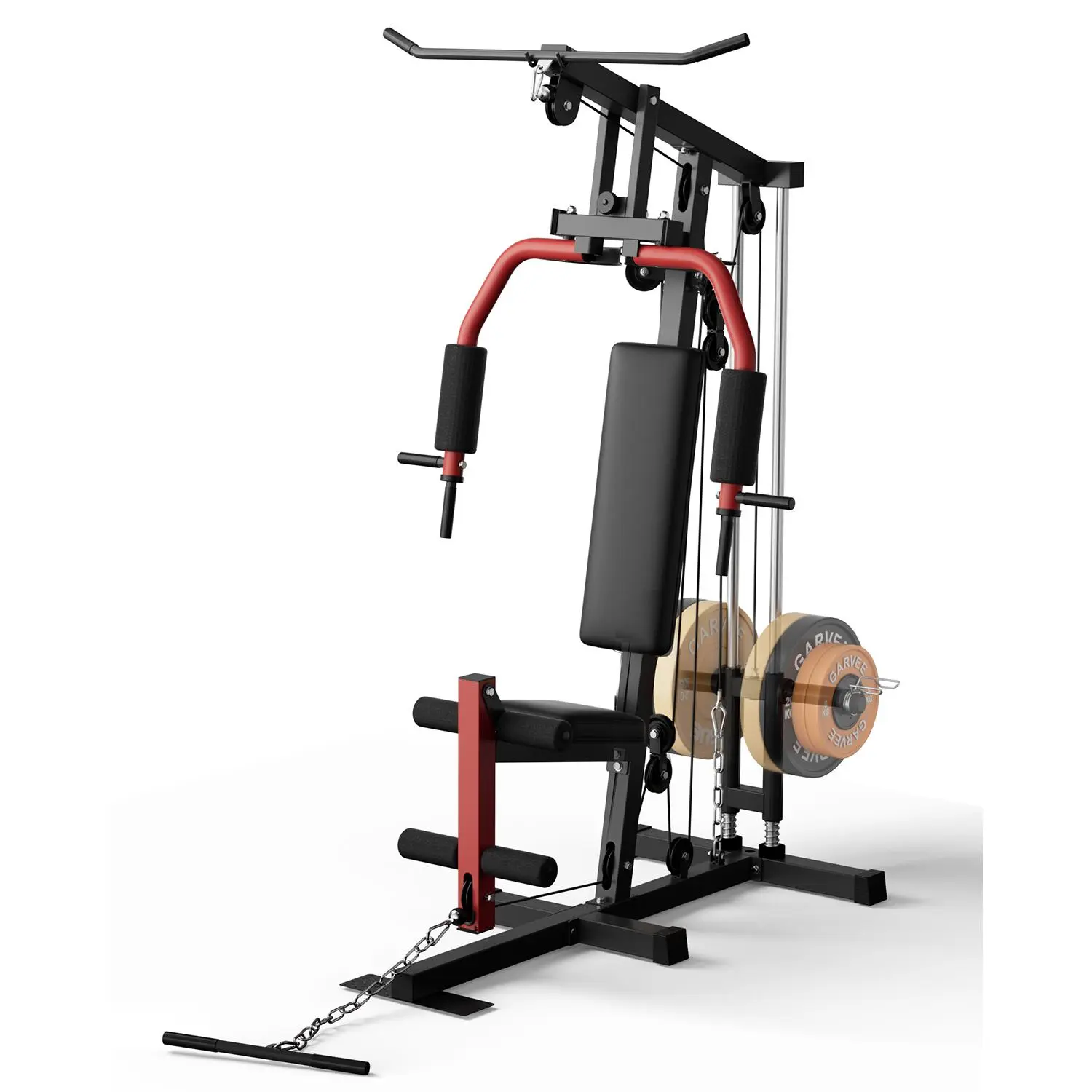 All-in-One Strength Training Machine, Equipped with Lat Pulldown, Chest Press and Leg Extension, Sturdy Steel Frame and Smooth Pulley System, Fits 1" and 2" Weight Plates, 300/400 LBS Load Capacity, Compact for Full Body Workout
