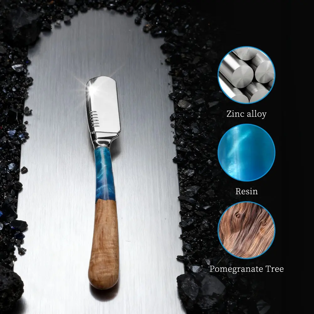Men's Blue Vintage Manual Safety Razor, Resin Zinc Alloy Metal Handle, Non-Slip Grip, Salon-Grade Grooming Tool, Perfect Gift for Valentine's Day