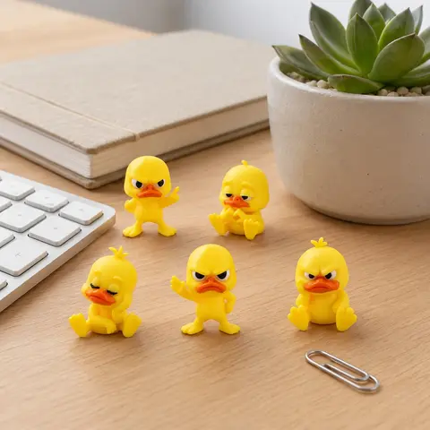 5-Piece Set 3D Printed Angry Duck Statues, Decorative Figurines, Fun Duck Desktop Decor, Home Office Toy, Multi-Scene Decoration for PC, Car, Dormitory