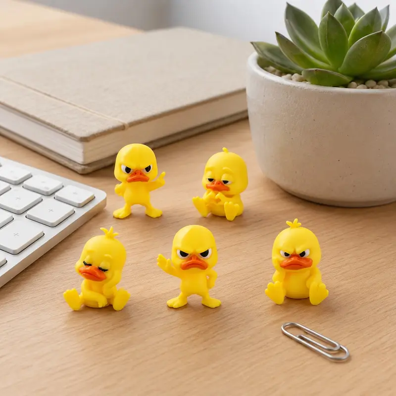 5-Piece Set 3D Printed Angry Duck Statues, Decorative Figurines, Fun Duck Desktop Decor, Home Office Toy, Multi-Scene Decoration for PC, Car, Dormitory