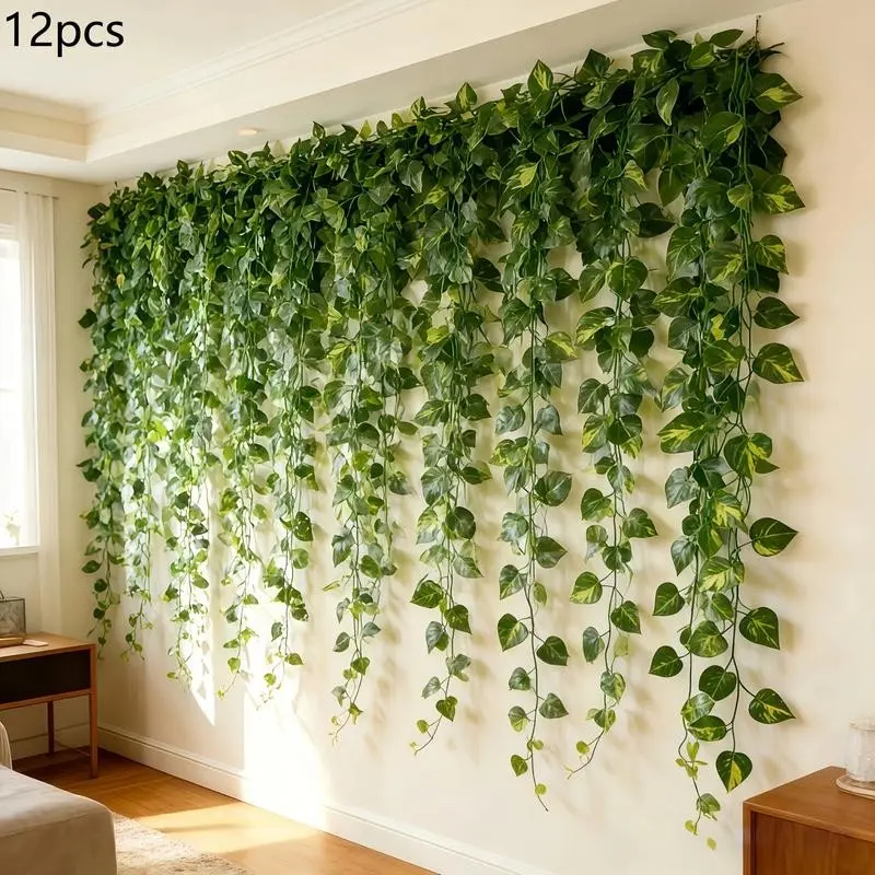 12Pcs Realistic Artificial Ivy Leaf Panels, Faux Green Wall Decor for Outdoor Fence, Garden, Patio, Wedding Party Backdrop, Easy Hanging Greenery Decoration for Home