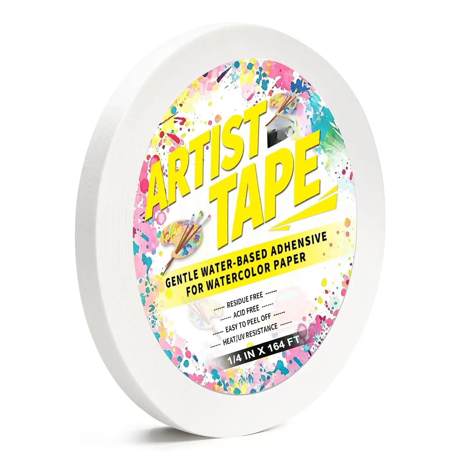 Artist Tape for Watercolor Paper Borders, 1/4in, 1 Pack, 164ft/Pack | Art Tape Acid Free White Paper Tape for Painting Masking Drafting Canvas Archival, Water-Based Adhesive, Low to Medium Tack