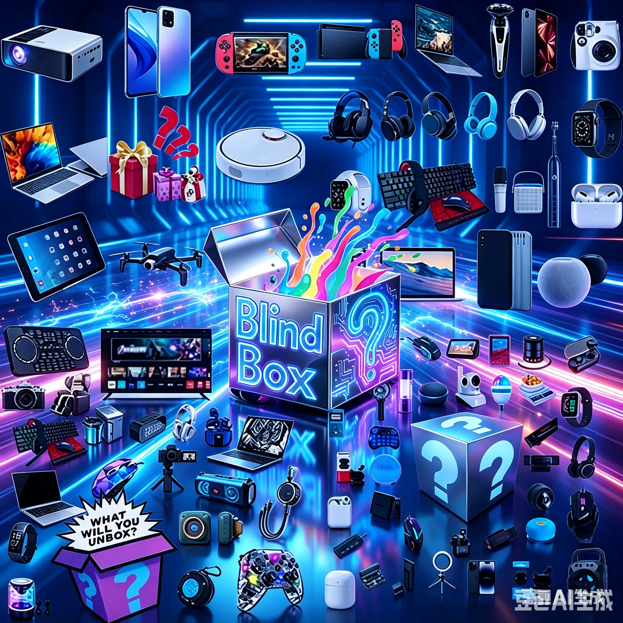 Surprise Blind Box Tech Mystery Package – Unbox a random Laptop, wireless earphones,Charger, Mechanical Keyboard & 3C Add-Ons