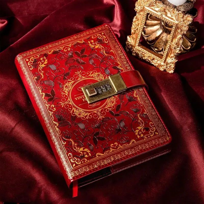 A5 PU Leather Combination Lock Notebook, Vintage Embossed Hard Cover, Lined Pages Diary, Stylish and Durable Writing Journal, Diary with Lock