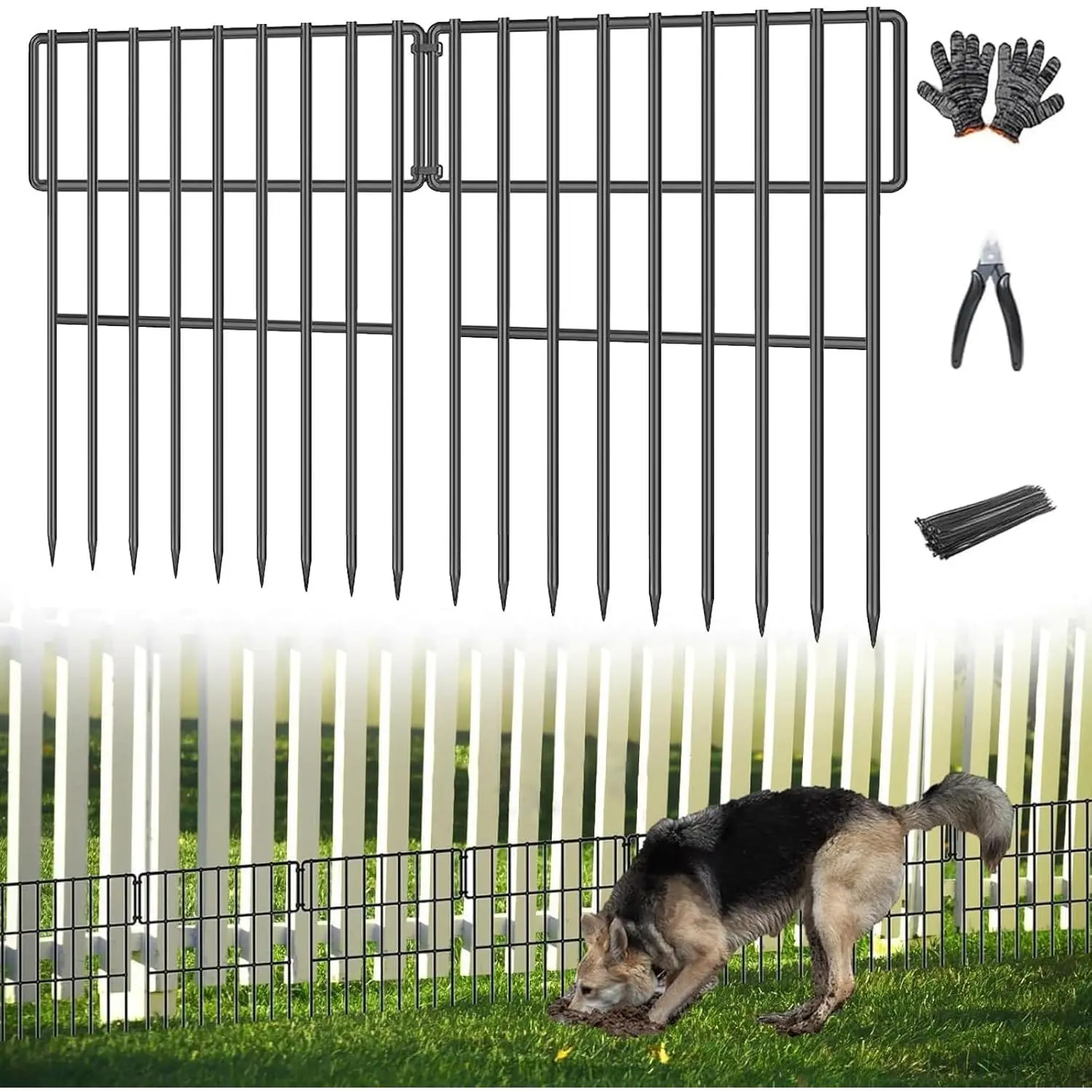 10 Panels Garden Fencing  Barrier, 17in (H) X 10.8ft (L) No Dig  Fence, 1.25 in Gap Fence Border for Dogs Rabbits, Rustproof Metal Decorative Fences Blocker for Outdoor, Yard, Patio