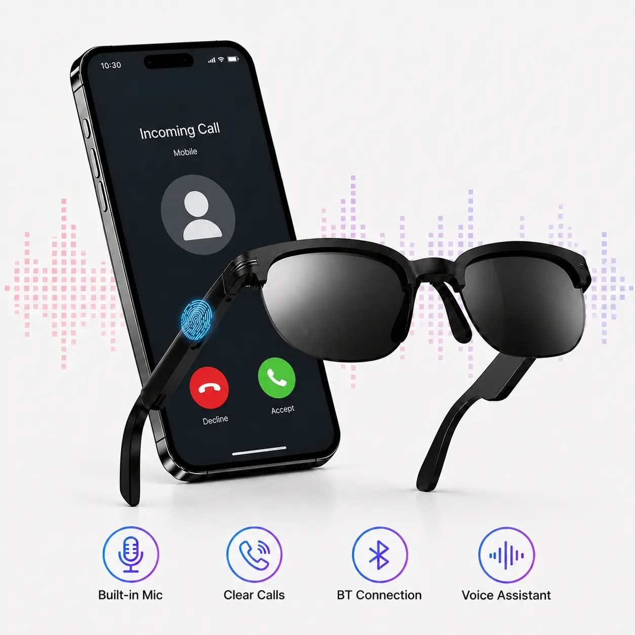 Smart Glasses for Men Women, Bluetooth Audio Sunglasses with Open-Ear Speakers, Built in Mic, Music,Touch Control, Voice Assistant and Hands-Free Calls