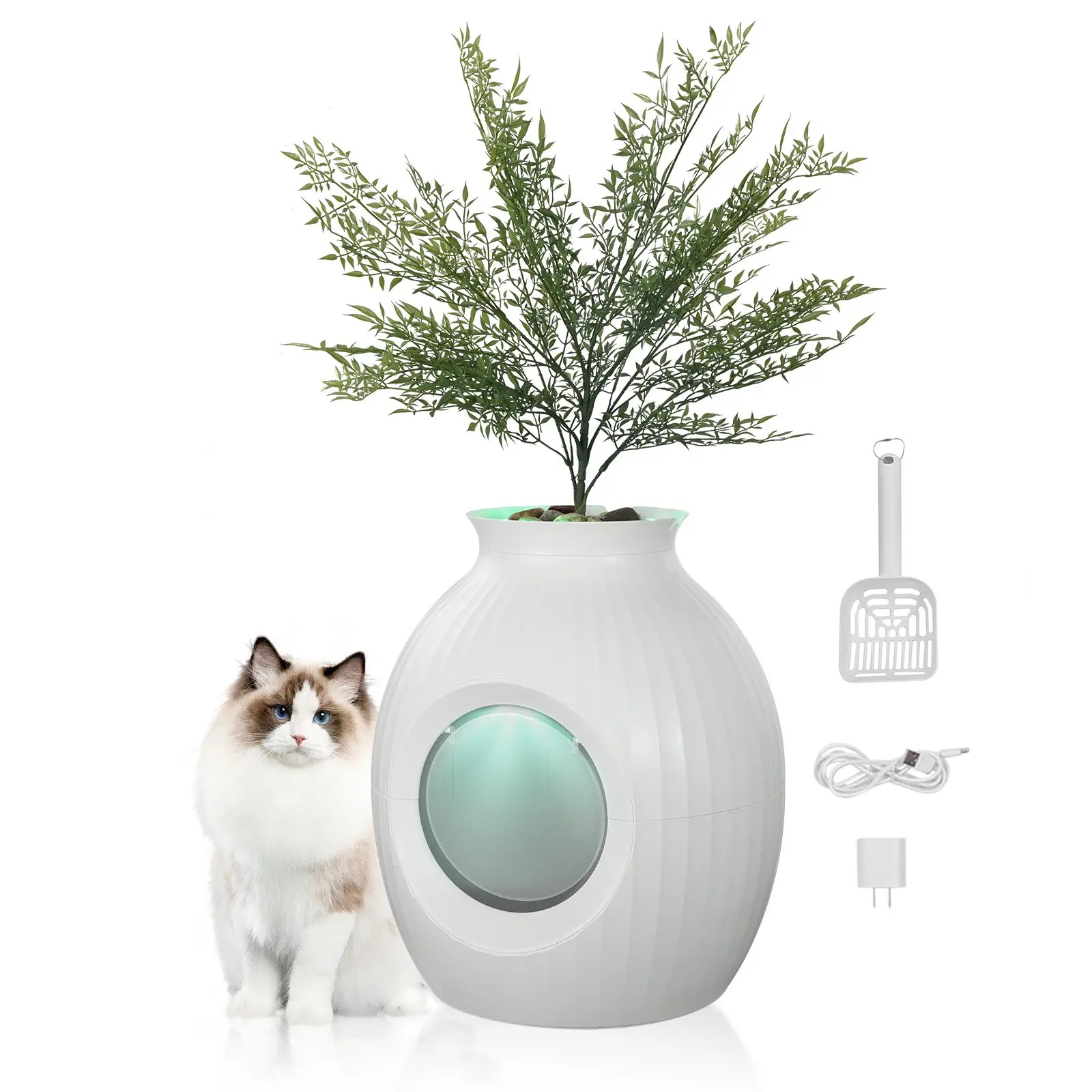 【Summerfinds】VEVOR Plant Cat Litter Box, Smart Odor Control System, Hidden Cat Litter Box with 9.48 in Large Entrance, Lighting Decoration Sturdy ABS Material, Fit for Living Room/Corner/Outdoor Pool/Patio