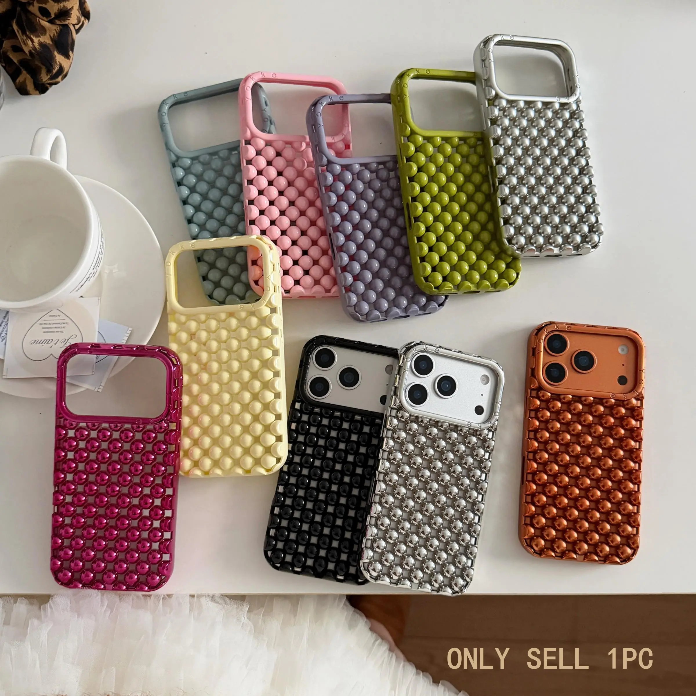 Luxury Unique Stereoscopic Hollow Out Pearl Round Ball Shape Soft TPU Shockproof Protective Shell Phone Cover Case Protector for iPhone 17 16 15 14 13 Pro Max Accessories Decorative Smartphone Protector
