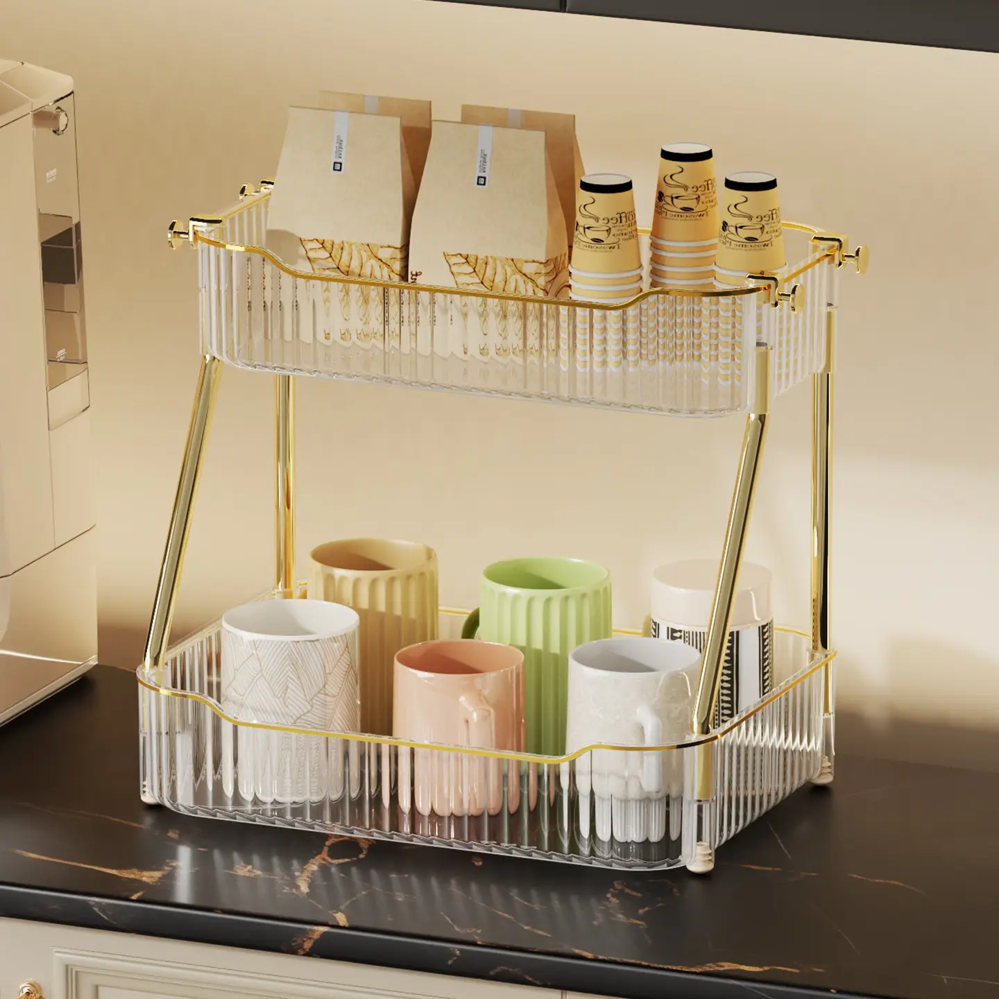 Home Tea Cup Organizer Rack, Drainage Cup Holder, Beverage Holder, Glass Cup Storage Cabinet, Water Cup Stand, Cosmetics Organizer, Efficient Kitchen Organizer