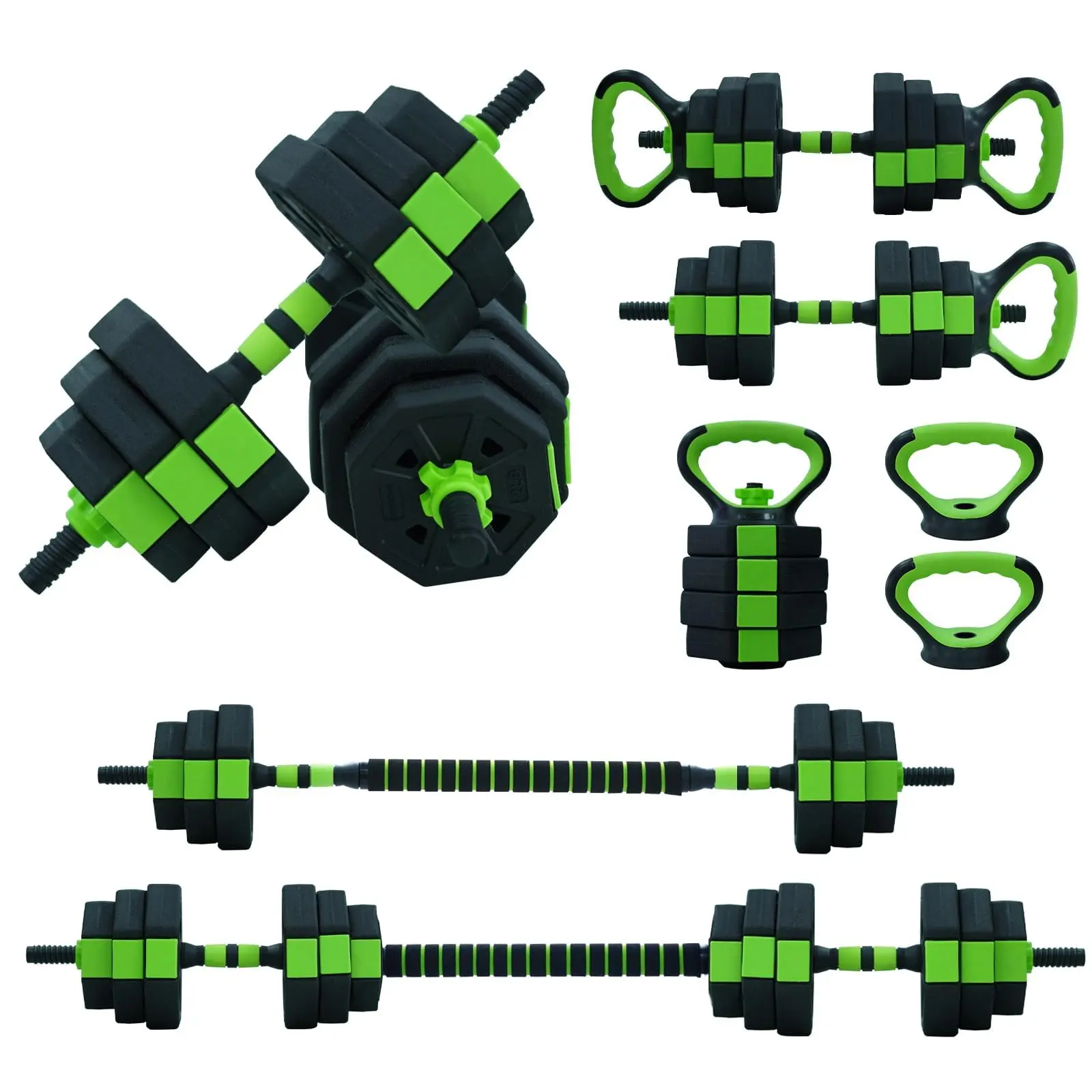 88 LBS Adjustable Dumbbell Set, 4-in-1 Convertible Free Weights with Barbell, Kettlebell & Push-Up Bars, PE Coated Octagonal Plates for Home Gym Strength Training, Fitness For Everyone