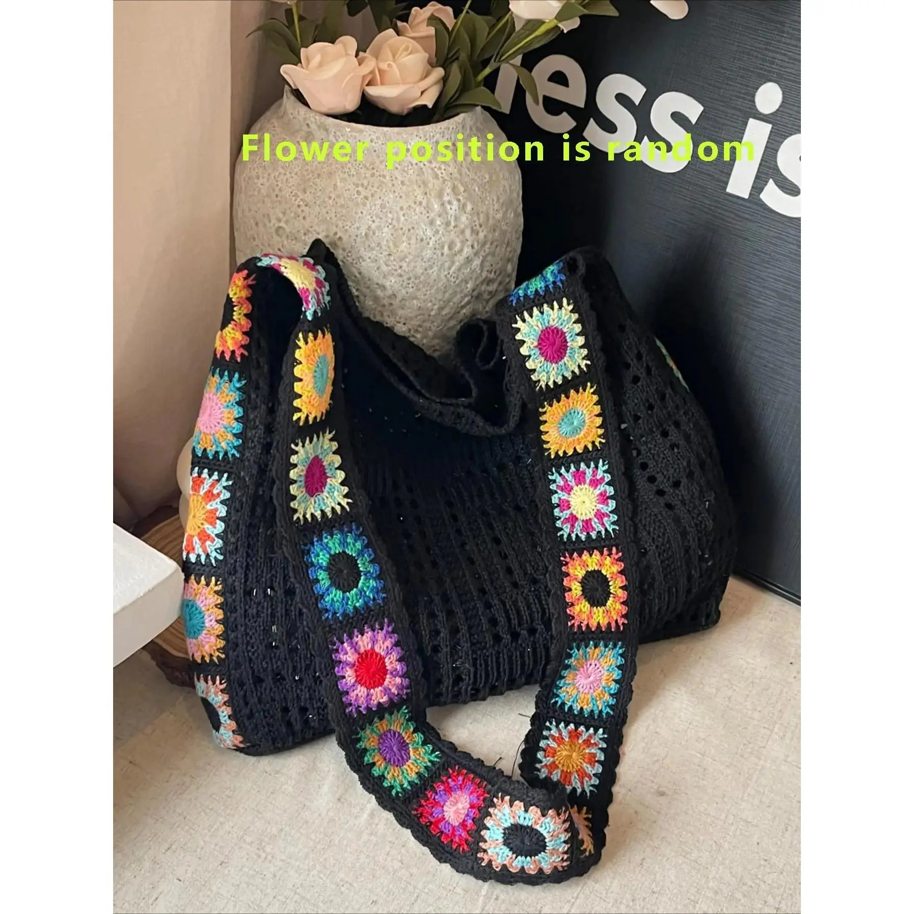 Women's Floral Crochet PU Leather Shoulder Bag with Crossbody Strap - Spacious Sports & Outdoor Gym Bag, Boho Casual Daily Commuting Tote, Bags For Everyday, Everyday Bags