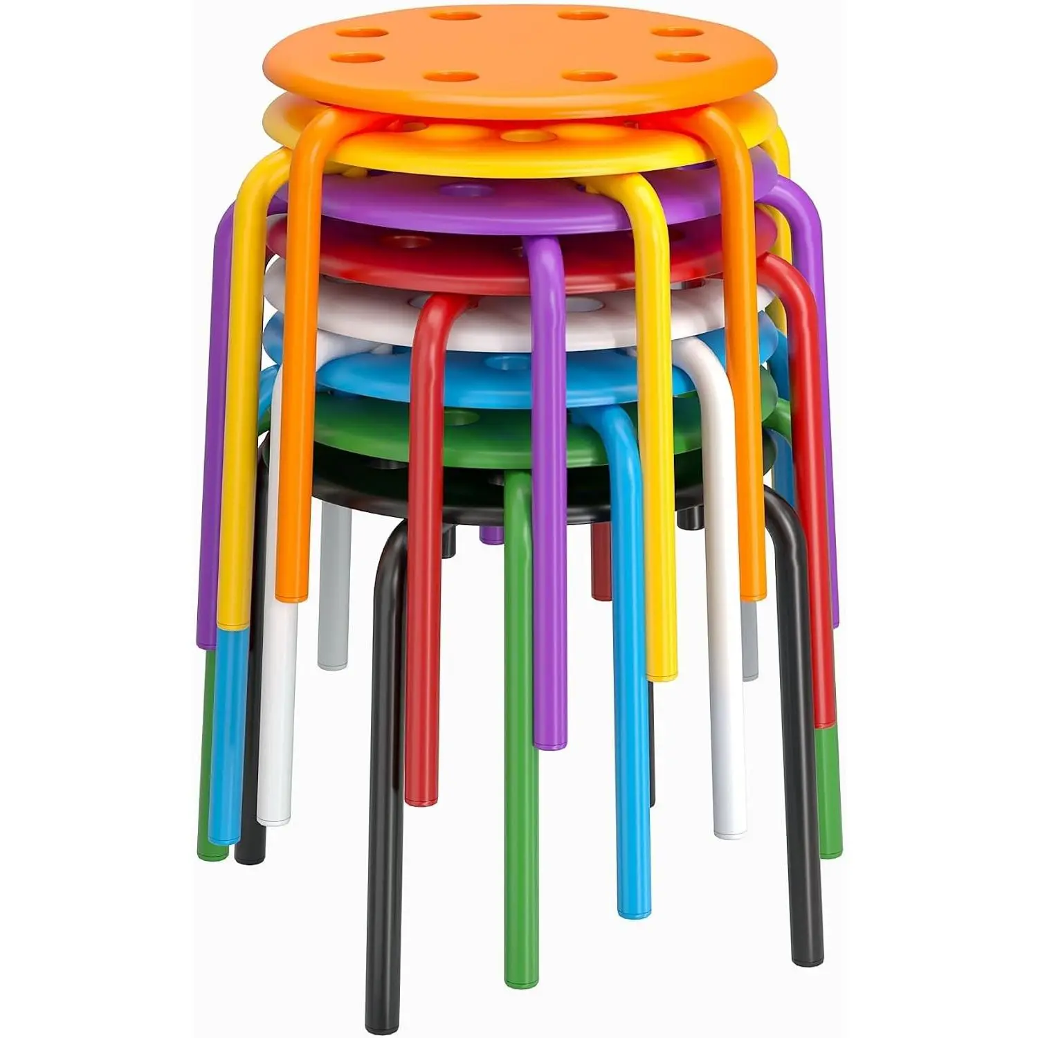 8-Piece Stacking Stools for Classroom, 12 Inch Height, Decoration Flexible Seating for Schools, Rainbow-Colored