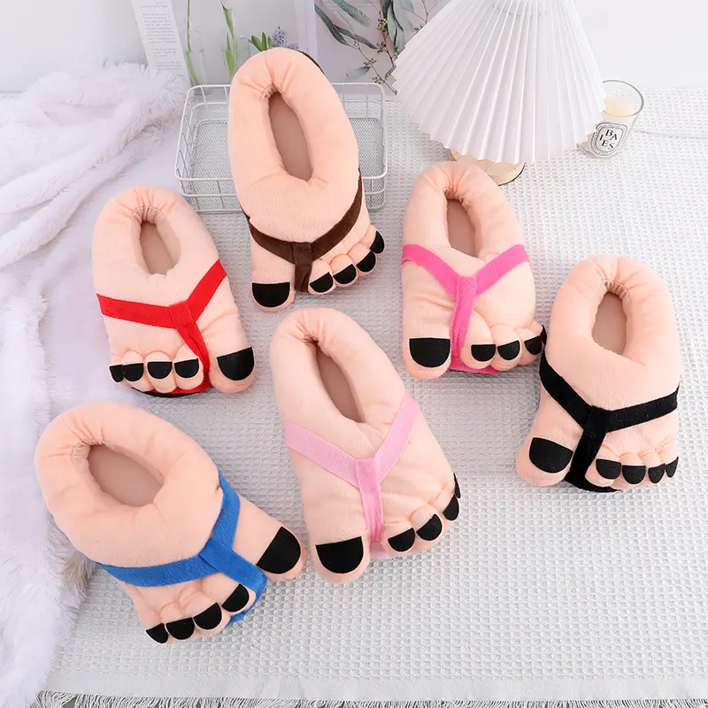 Funny Giant Big Toe Plush House flat Slippers, Novelty Flip Flop Design Warm Fuzzy Closed Heel Indoor Shoes, Viral Hilarious Prank Gift, Cozy Winter Home Footwear For Party & Daily Bedroom Use Soft Anti-Skid Winter Clog Slippers