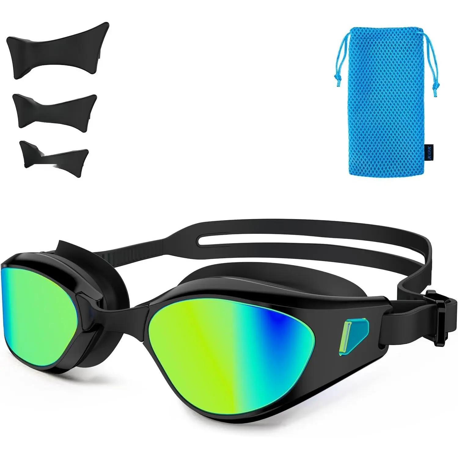 Swim Goggles with Swim Cap Anti-Fog Pool Goggles with Detachable Lenses Swimming Goggles Cap Set for Youth Men Women