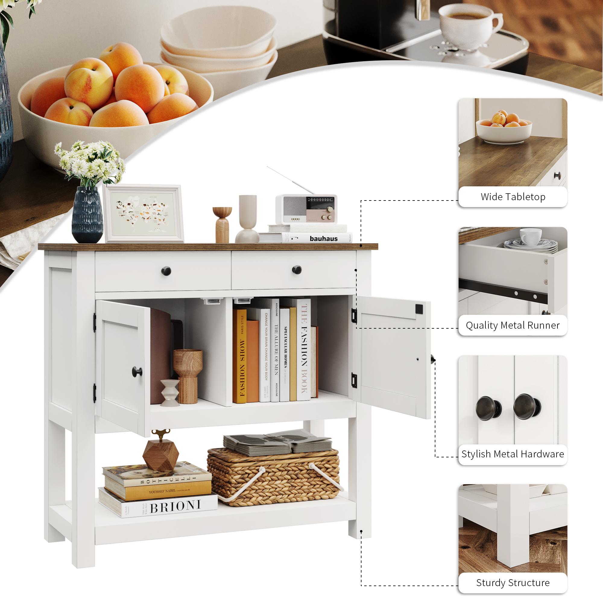 HOSTACK Farmhouse Console Table with 2-Door Cabinet & 2 Drawers, Coffee Bar, Entryway Table with Storage Shelf, Sofa Tables Buffet Sideboard,Black Friday，Christmas gifts